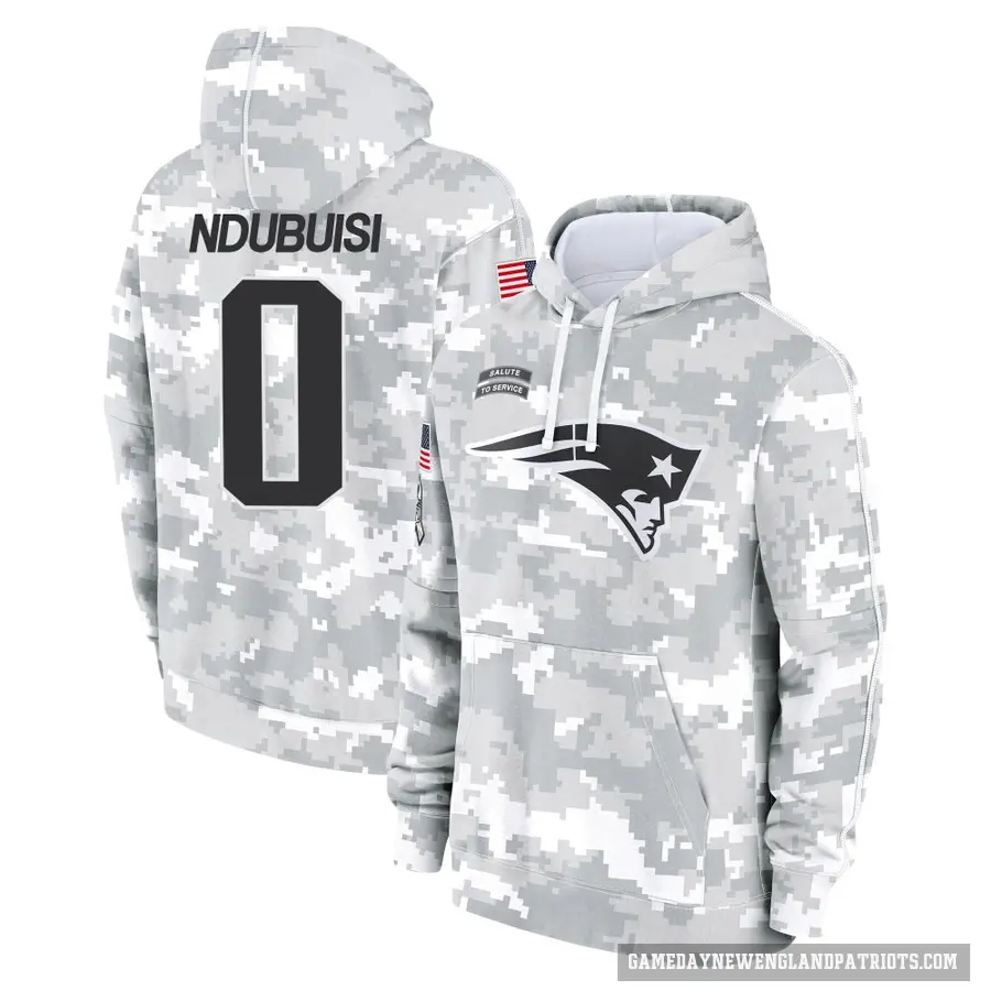 Men's ＃0 Haggai Ndubuisi New England Patriots Arctic Camo 2024 Salute to Service Club Fleece Pullover Hoodie