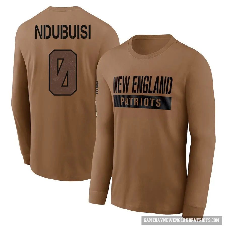 Men's ＃0 Haggai Ndubuisi New England Patriots Brown 2023 Salute To Service Long Sleeve T-Shirt