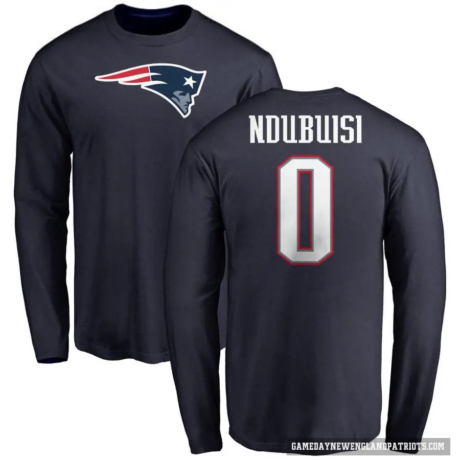 Men's ＃0 Haggai Ndubuisi New England Patriots Navy Logo Long Sleeve T-Shirt