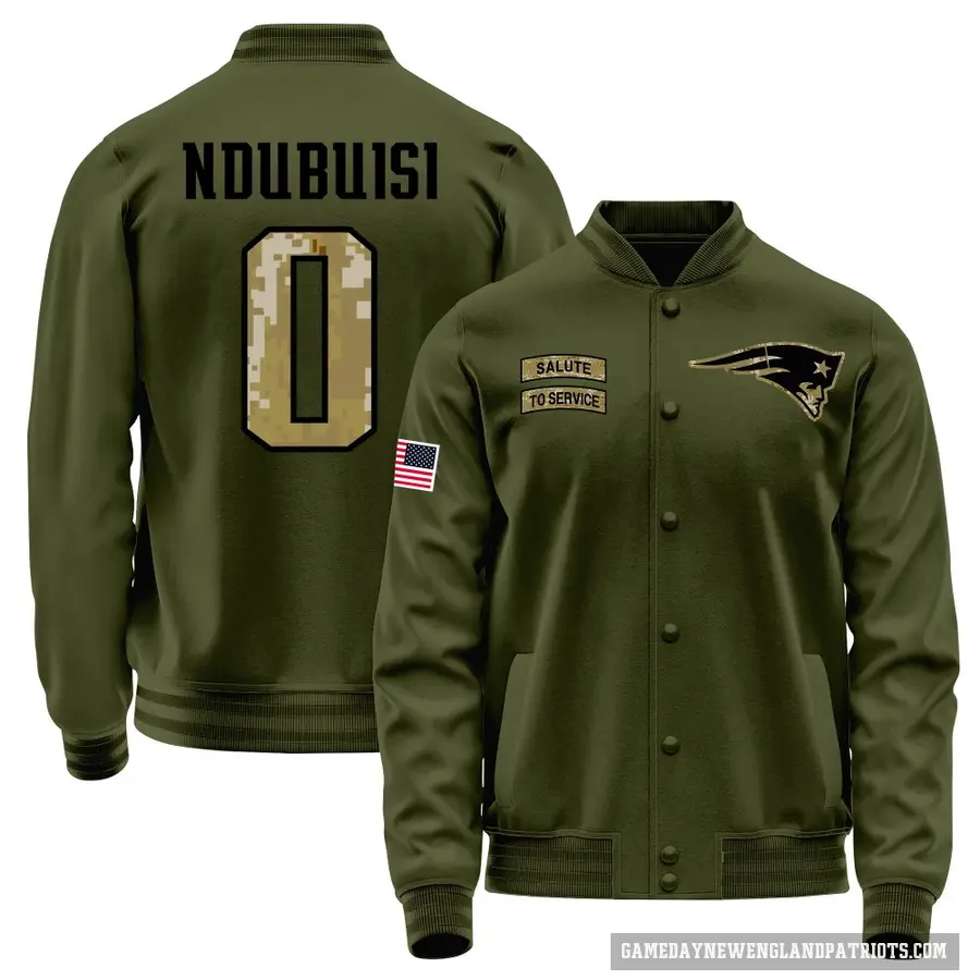 Men's ＃0 Haggai Ndubuisi New England Patriots Olive Salute to Service Sideline Performance Jacket