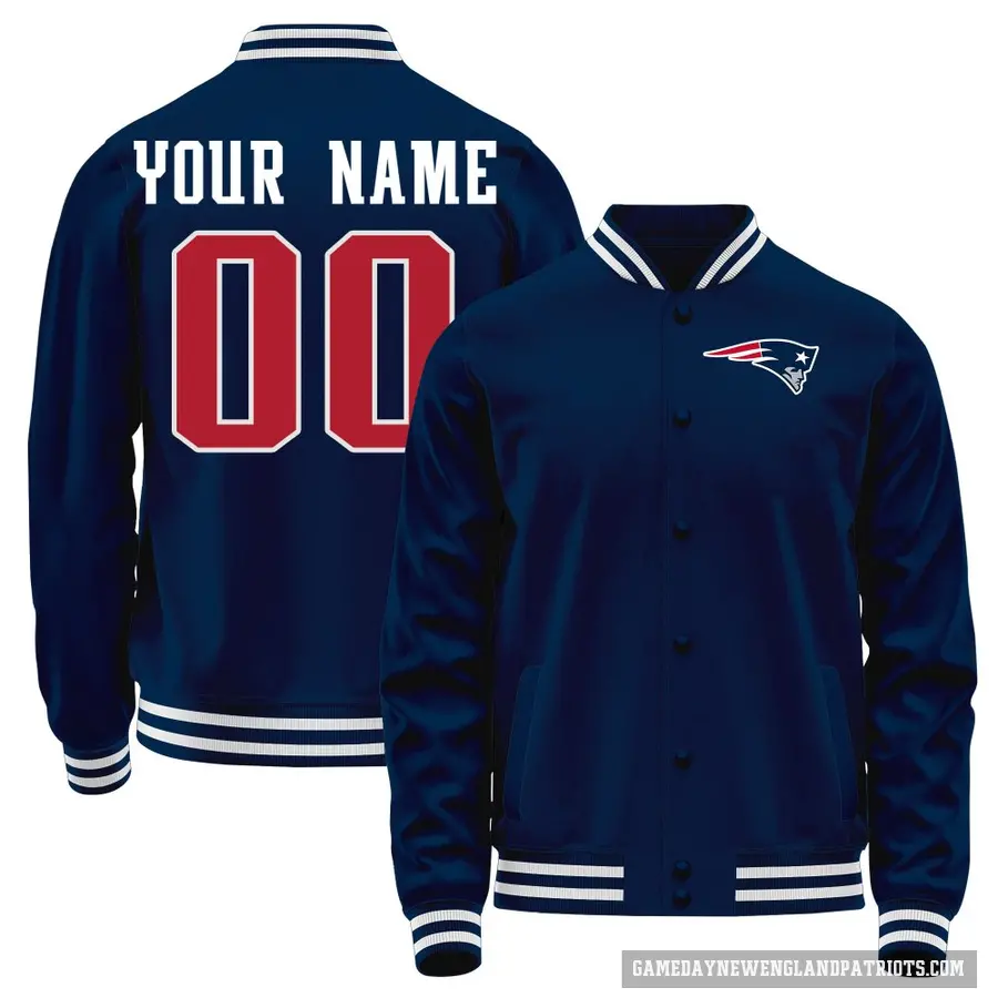 Men's ＃00 Custom New England Patriots Navy Full-Snap Name & Number Jacket