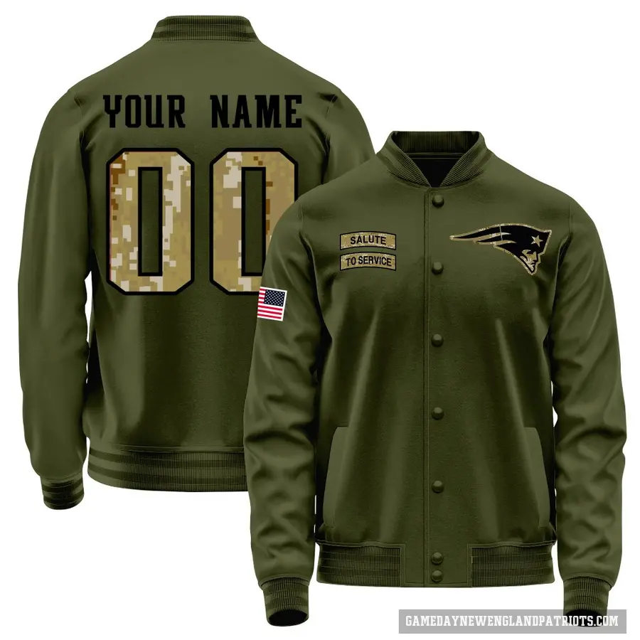 Men's ＃00 Custom New England Patriots Olive Salute to Service Sideline Performance Jacket