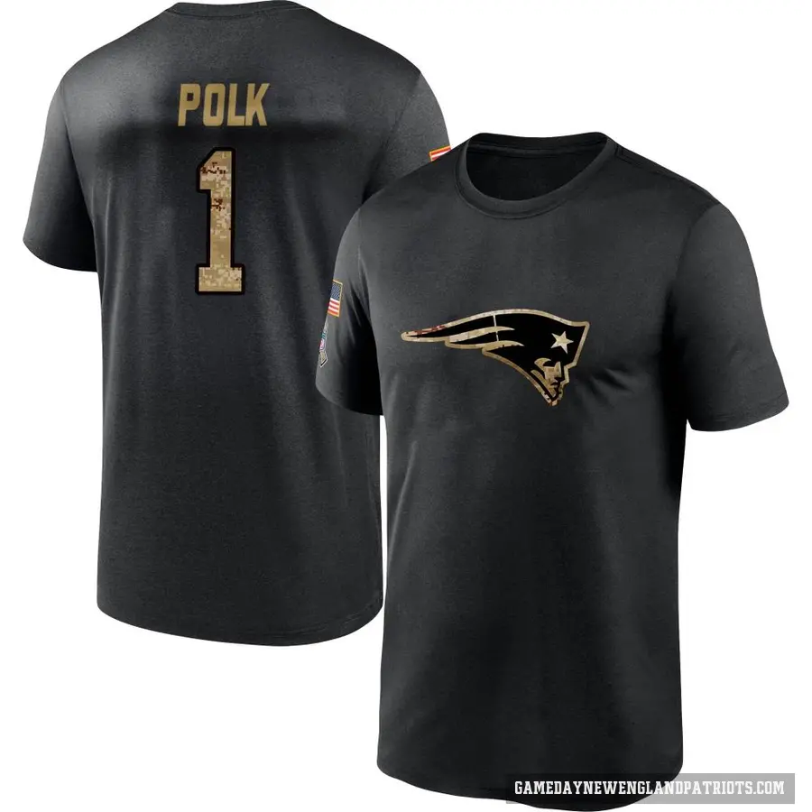 Men's ＃1 Ja'Lynn Polk New England Patriots Black 2020 Salute To Service Performance T-Shirt