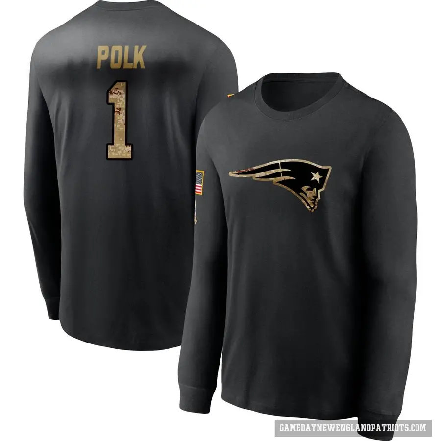 Men's ＃1 Ja'Lynn Polk New England Patriots Black 2020 Salute To Service Sideline Performance Long Sleeve T-Shirt