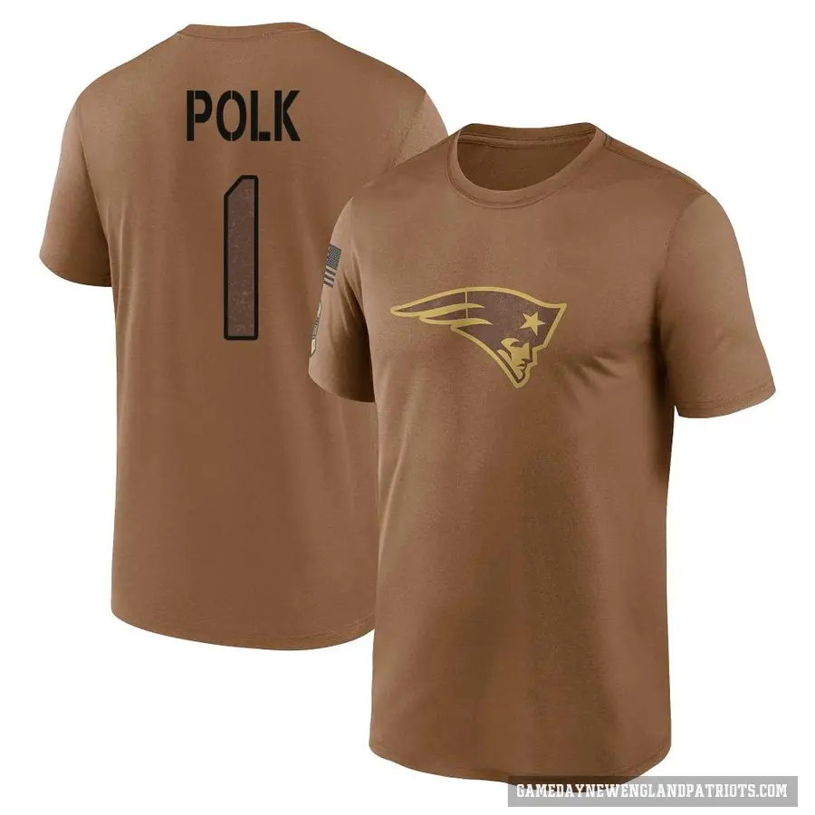 Men's ＃1 Ja'Lynn Polk New England Patriots Brown 2023 Salute To Service Performance T-Shirt