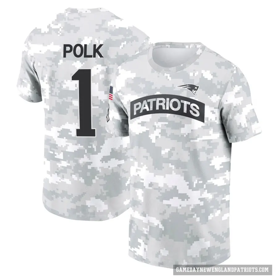 Men's ＃1 Ja'Lynn Polk New England Patriots Camo Arctic 2024 Salute to Service Performance T-Shirt