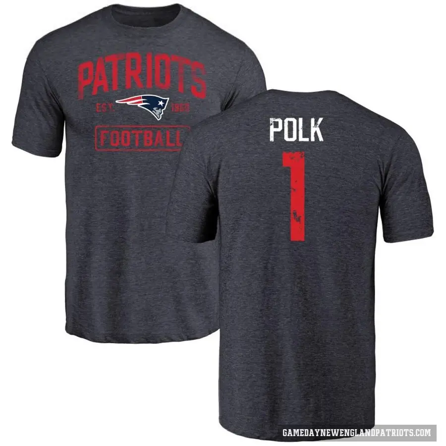 Men's ＃1 Ja'Lynn Polk New England Patriots Navy Distressed T-Shirt