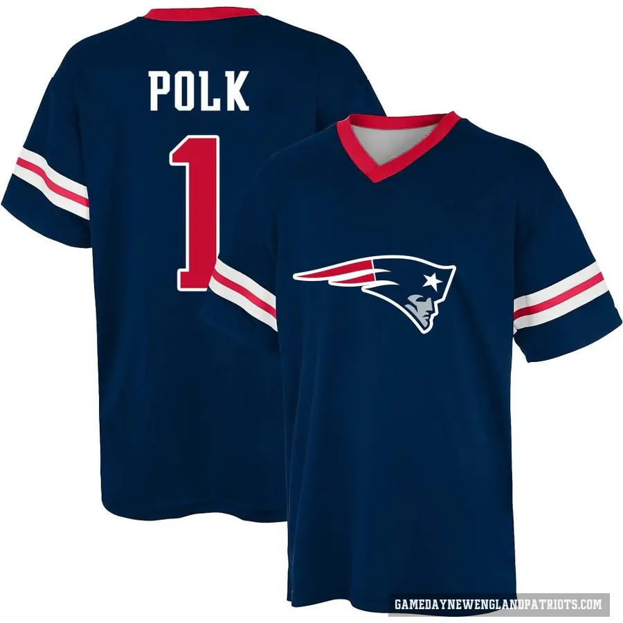 Men's ＃1 Ja'Lynn Polk New England Patriots Navy Game Day V-Neck T-Shirt