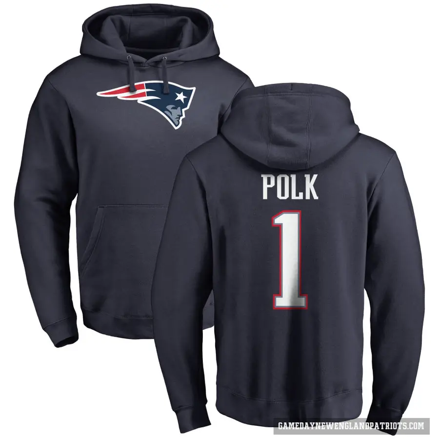 Men's ＃1 Ja'Lynn Polk New England Patriots Navy Pro Line Logo Pullover Hoodie