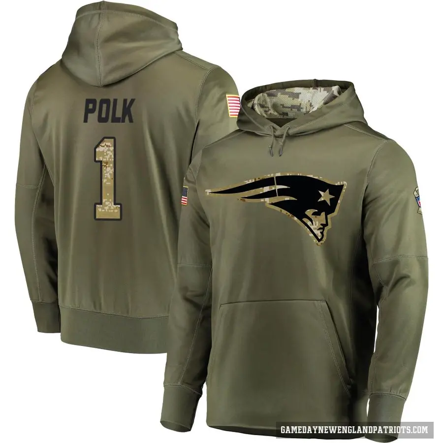 Men's ＃1 Ja'Lynn Polk New England Patriots Olive Salute to Service Pullover Hoodie