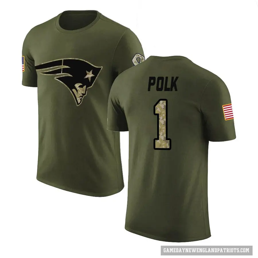 Men's ＃1 Ja'Lynn Polk New England Patriots Olive Salute to Service T-Shirt