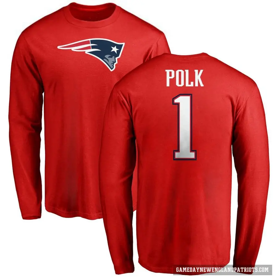 Men's ＃1 Ja'Lynn Polk New England Patriots Red Logo Long Sleeve T-Shirt