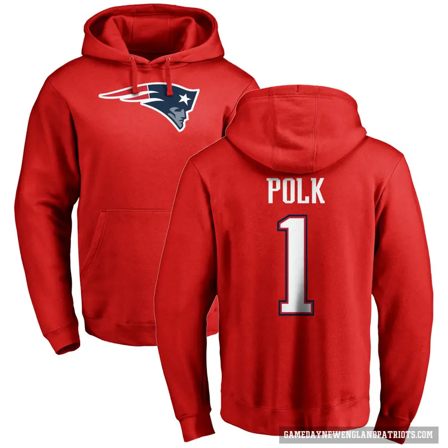 Men's ＃1 Ja'Lynn Polk New England Patriots Red Pro Line Name & Number Logo Pullover Hoodie