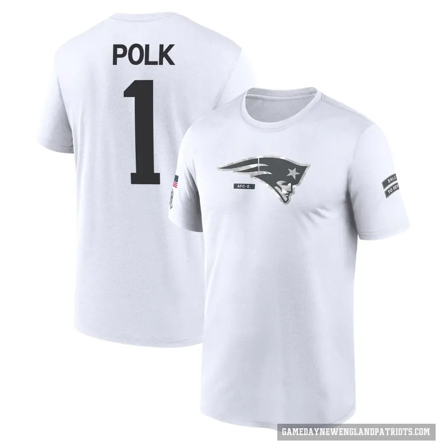 Men's ＃1 Ja'Lynn Polk New England Patriots White 2024 Salute to Service Performance T-Shirt