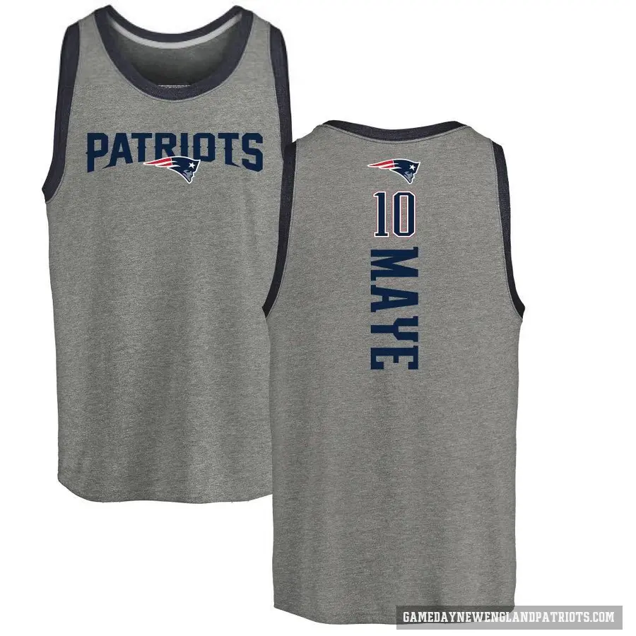 Men's ＃10 Drake Maye New England Patriots Ash Backer Tank Top