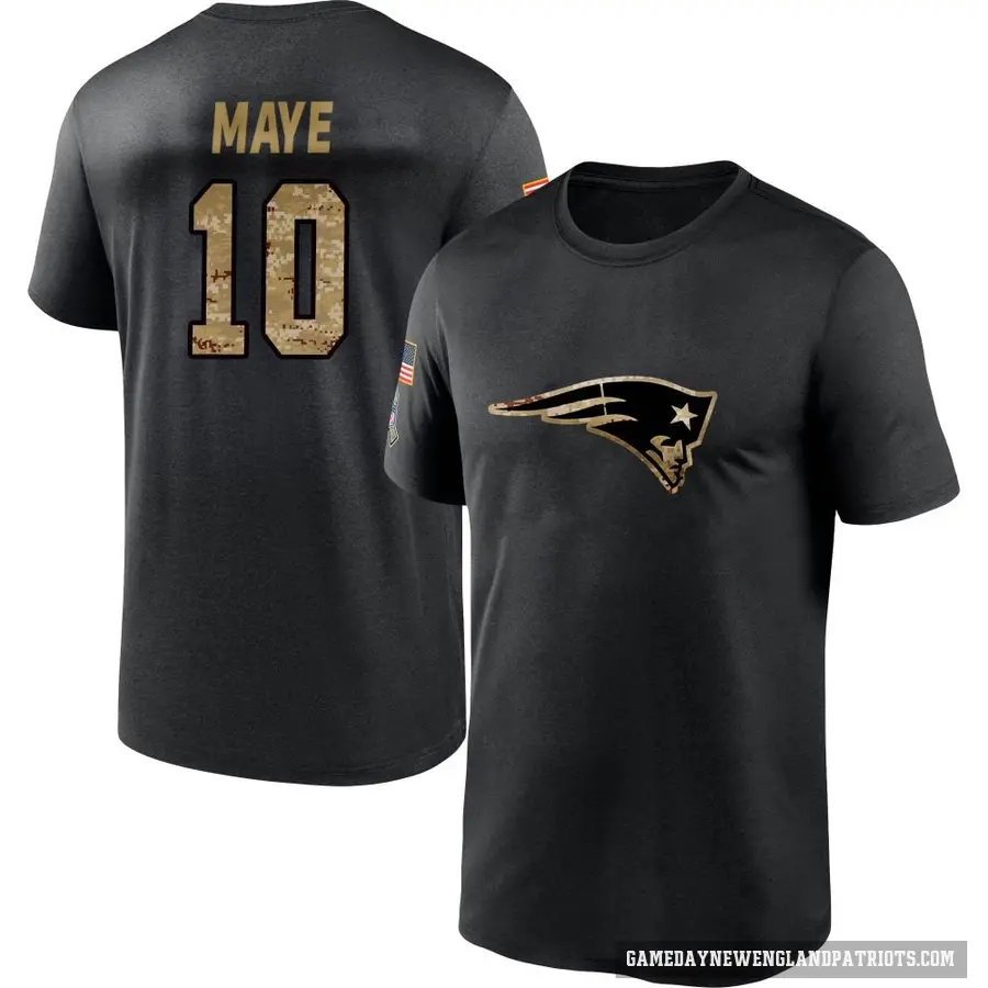 Men's ＃10 Drake Maye New England Patriots Black 2020 Salute To Service Performance T-Shirt