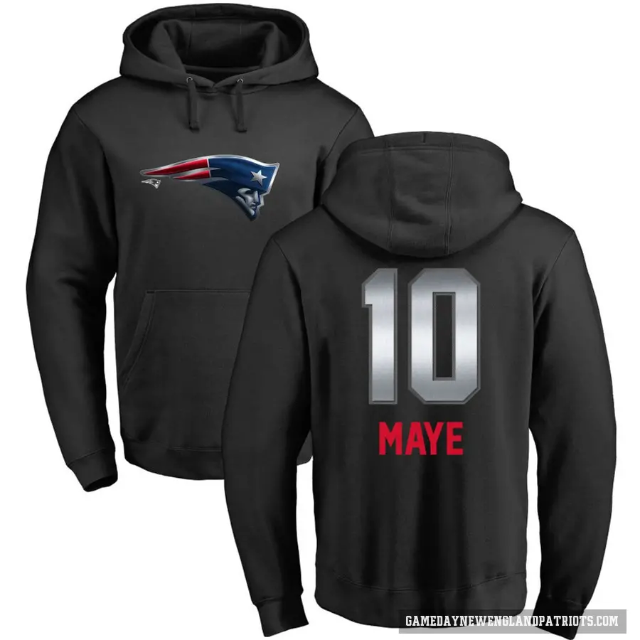 Men's ＃10 Drake Maye New England Patriots Black Midnight Mascot Pullover Hoodie