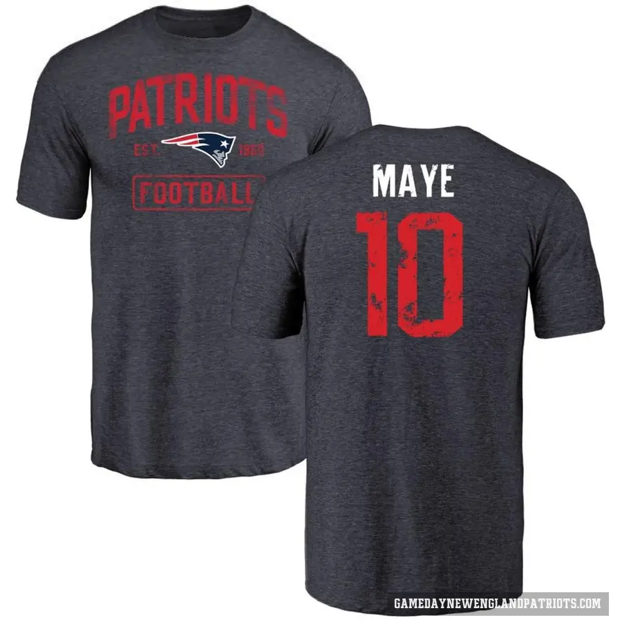 Men's ＃10 Drake Maye New England Patriots Navy Distressed T-Shirt