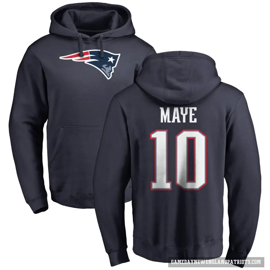 Men's ＃10 Drake Maye New England Patriots Navy Pro Line Logo Pullover Hoodie