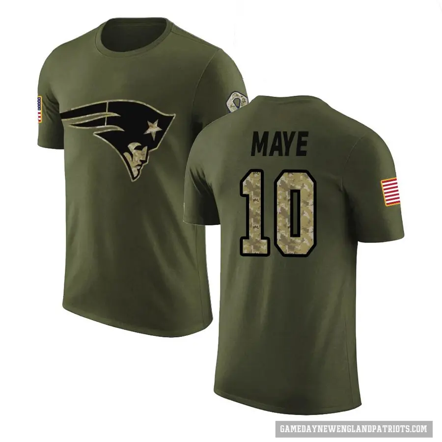 Men's ＃10 Drake Maye New England Patriots Olive Salute to Service T-Shirt