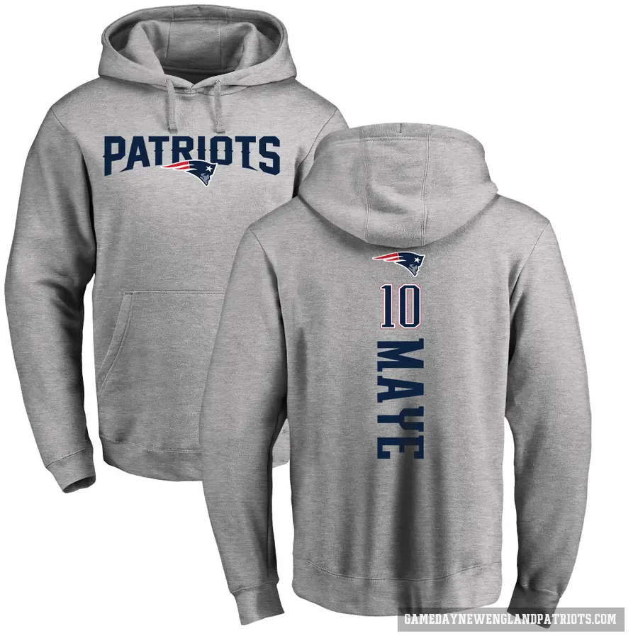 Men's ＃10 Drake Maye New England Patriots Pro Line Ash Backer Pullover Hoodie