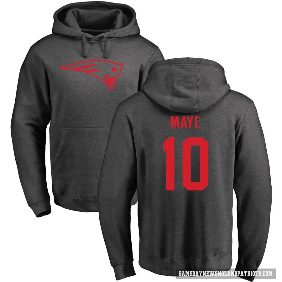 Men's ＃10 Drake Maye New England Patriots Pro Line by Branded Ash One Color Pullover Hoodie