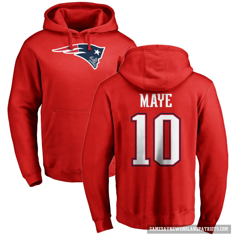 Men's ＃10 Drake Maye New England Patriots Red Pro Line Name & Number Logo Pullover Hoodie