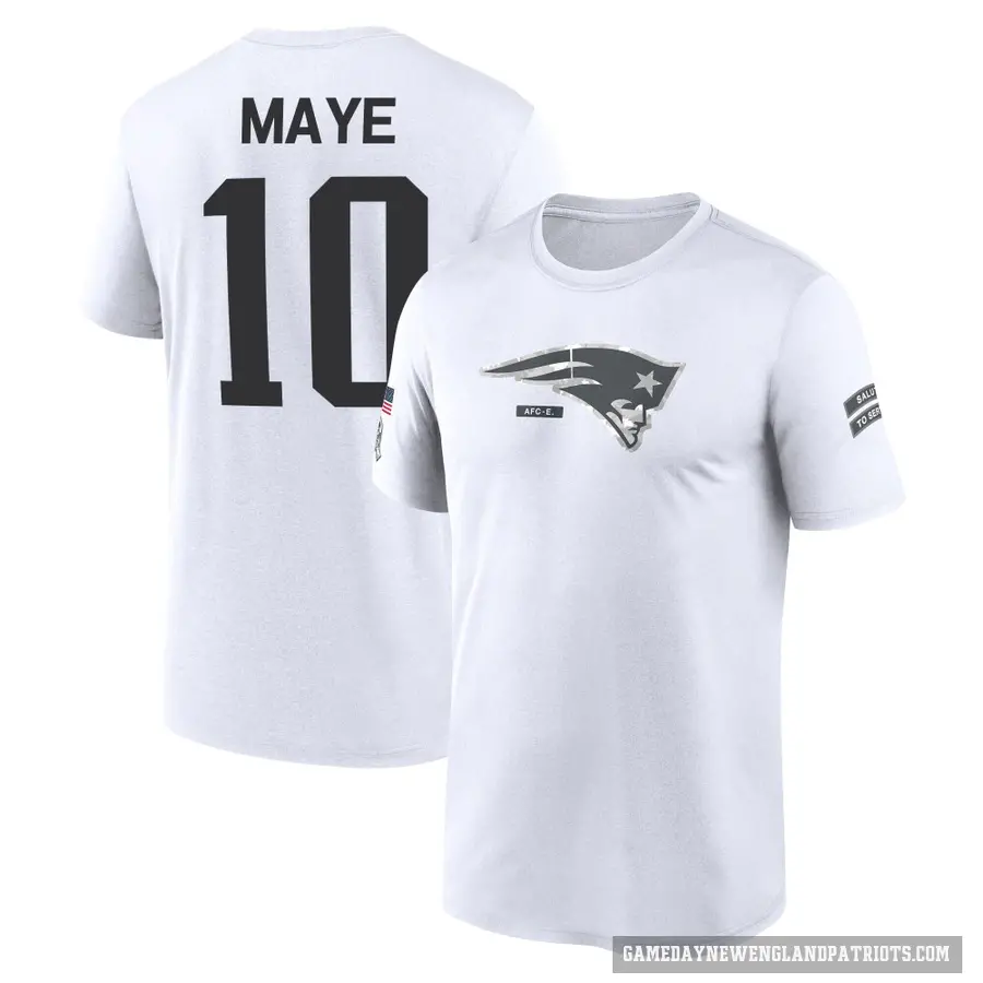 Men's ＃10 Drake Maye New England Patriots White 2024 Salute to Service Performance T-Shirt