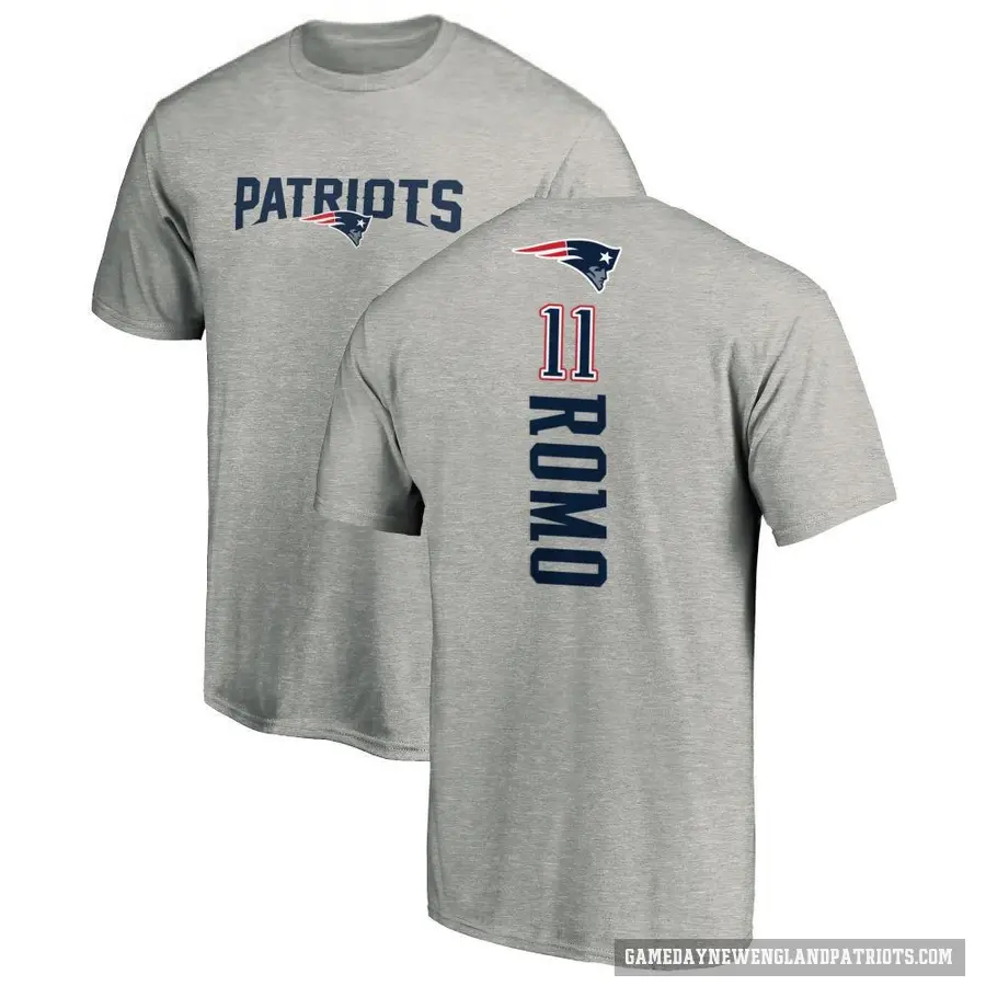 Men's ＃11 John Parker Romo New England Patriots Ash Backer T-Shirt