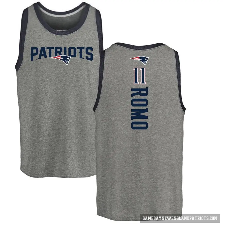 Men's ＃11 John Parker Romo New England Patriots Ash Backer Tank Top