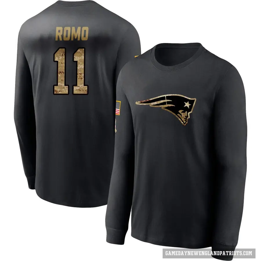 Men's ＃11 John Parker Romo New England Patriots Black 2020 Salute To Service Sideline Performance Long Sleeve T-Shirt