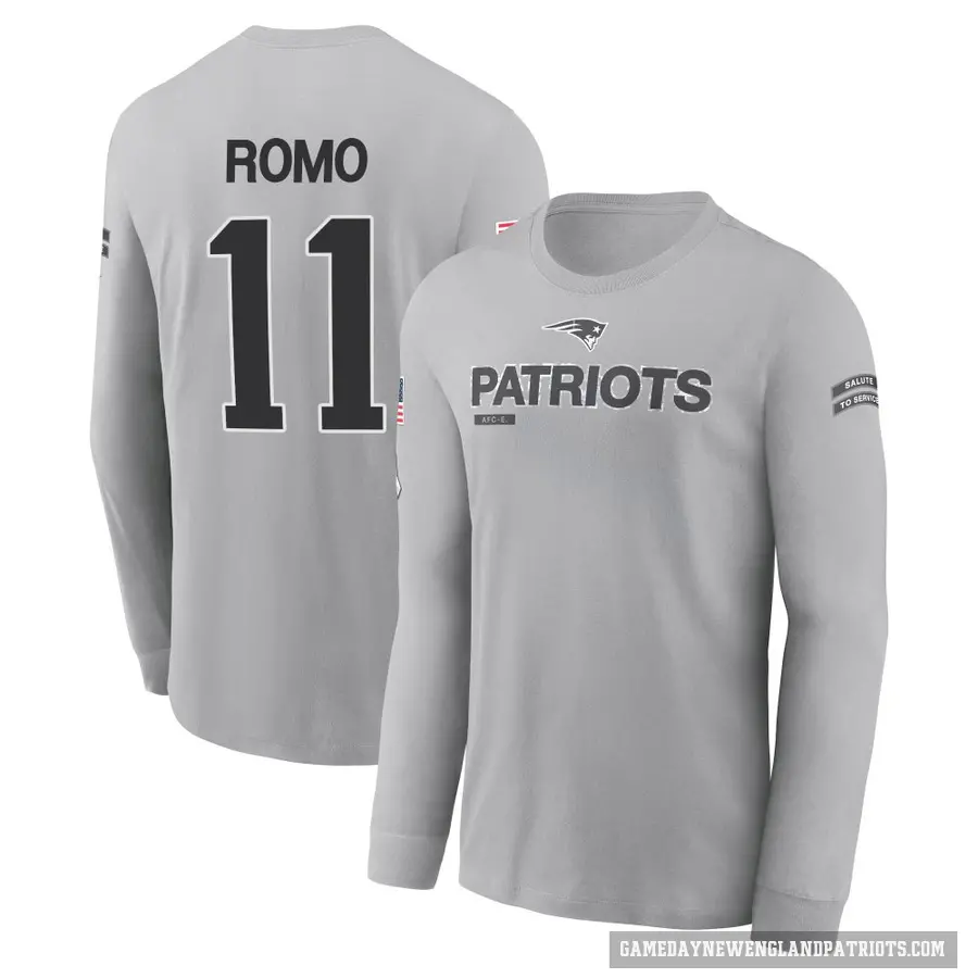 Men's ＃11 John Parker Romo New England Patriots Gray 2024 Salute to Service Long Sleeve T-Shirt