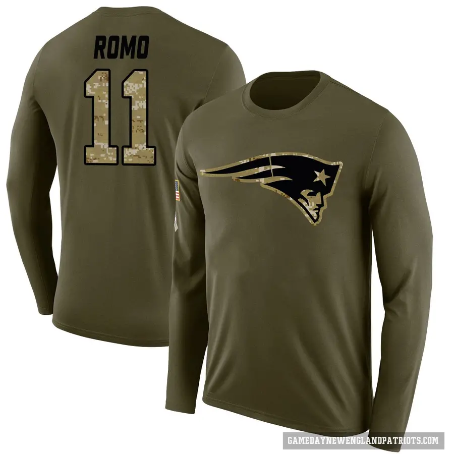 Men's ＃11 John Parker Romo New England Patriots Olive Salute to Service Sideline Long Sleeve T-Shirt