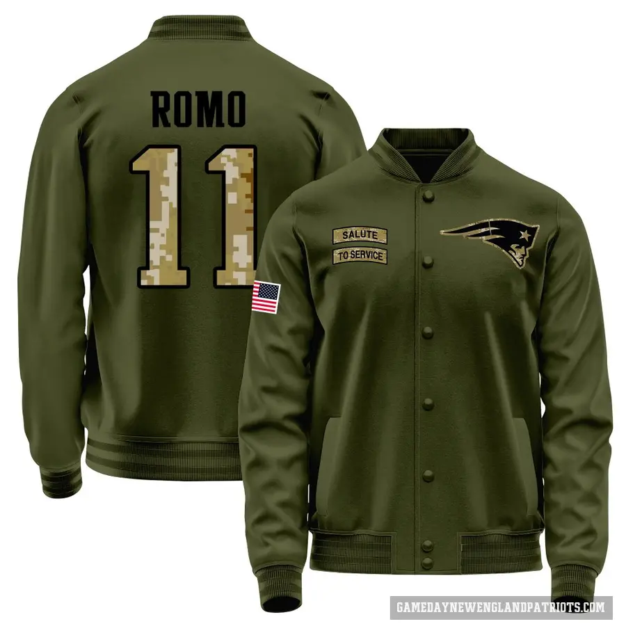 Men's ＃11 John Parker Romo New England Patriots Olive Salute to Service Sideline Performance Jacket