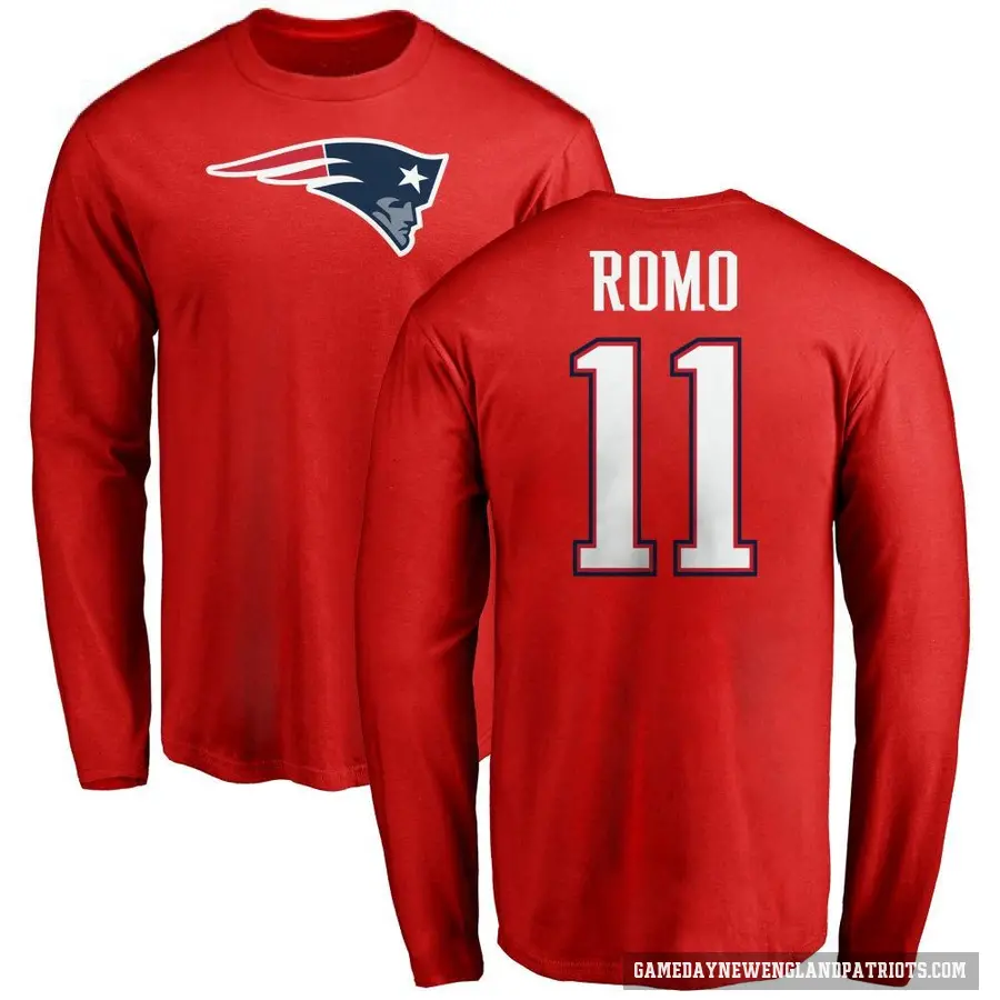 Men's ＃11 John Parker Romo New England Patriots Red Logo Long Sleeve T-Shirt