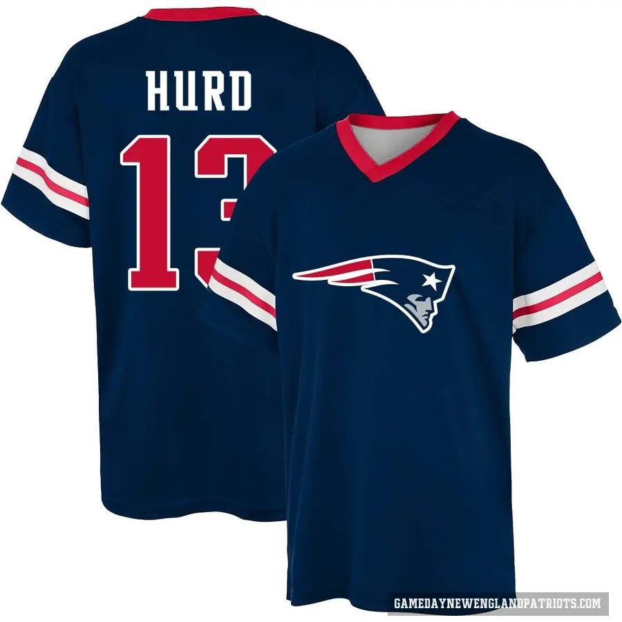 Men's ＃13 Jalen Hurd New England Patriots Navy Game Day V-Neck T-Shirt