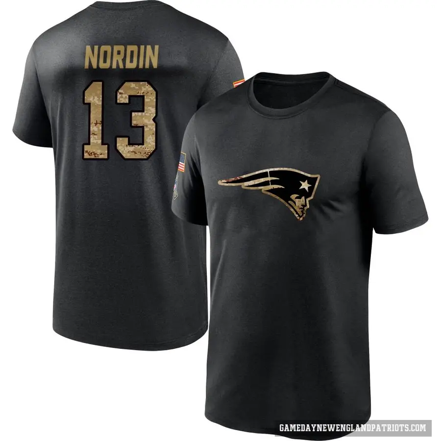 Men's ＃13 Quinn Nordin New England Patriots Black 2020 Salute To Service Performance T-Shirt