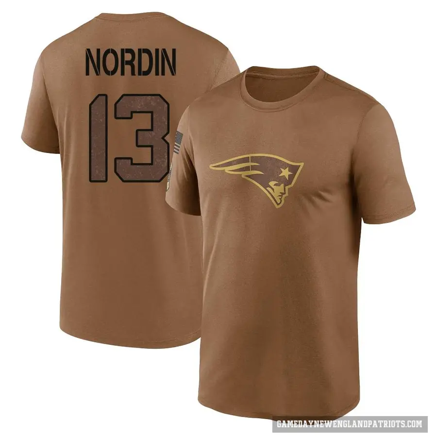 Men's ＃13 Quinn Nordin New England Patriots Brown 2023 Salute To Service Performance T-Shirt