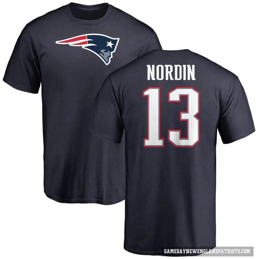 Men's ＃13 Quinn Nordin New England Patriots Navy Logo T-Shirt