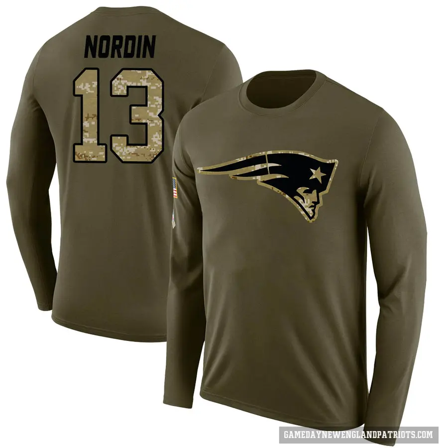 Men's ＃13 Quinn Nordin New England Patriots Olive Salute to Service Sideline Long Sleeve T-Shirt