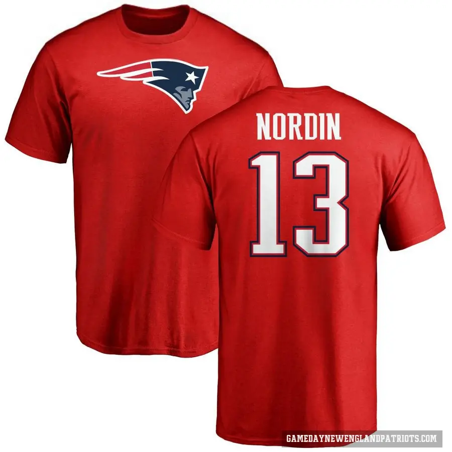 Men's ＃13 Quinn Nordin New England Patriots Red Logo T-Shirt