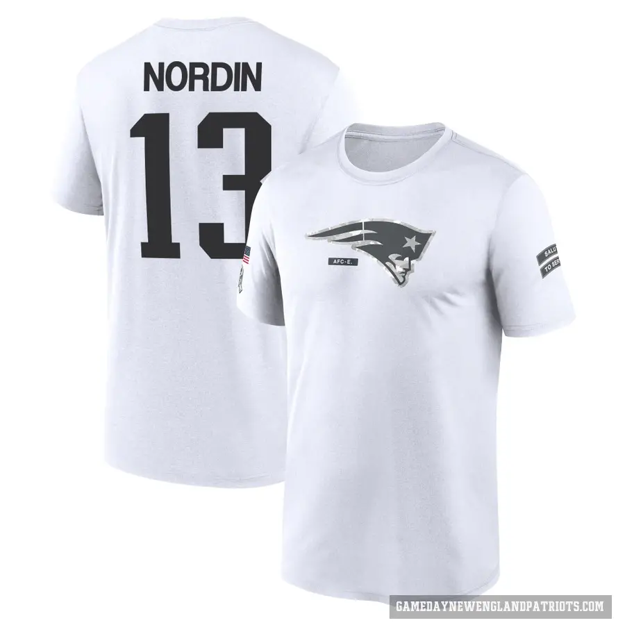 Men's ＃13 Quinn Nordin New England Patriots White 2024 Salute to Service Performance T-Shirt