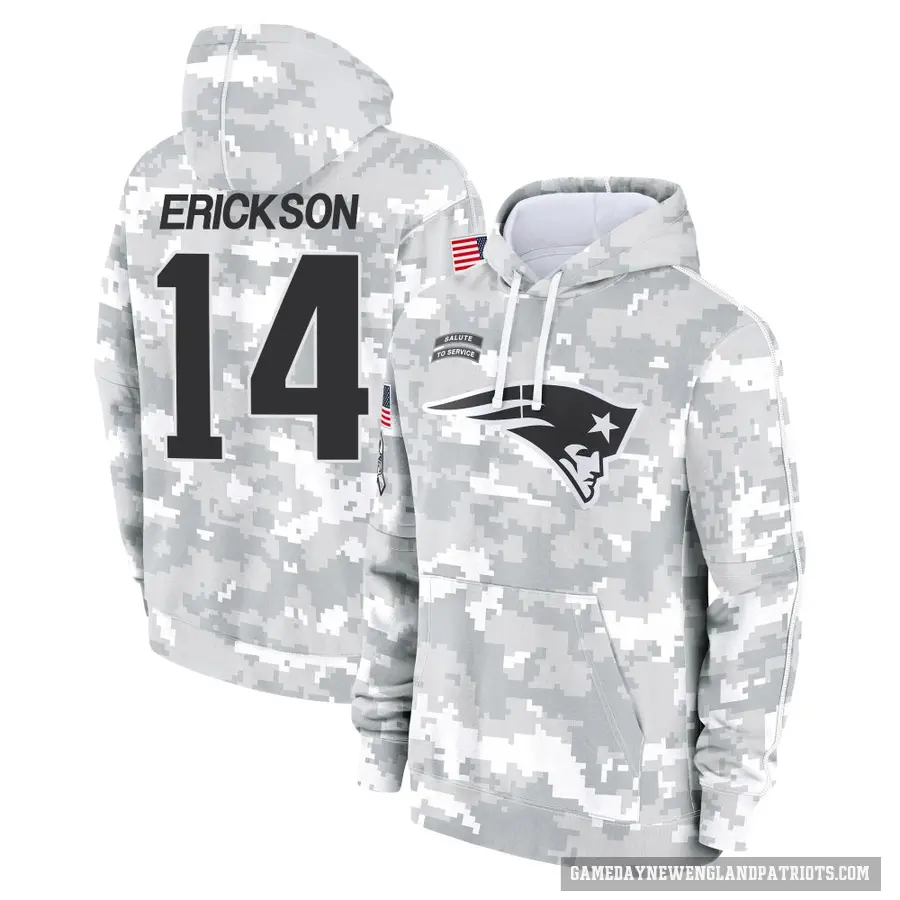 Men's ＃14 Alex Erickson New England Patriots Arctic Camo 2024 Salute to Service Club Fleece Pullover Hoodie