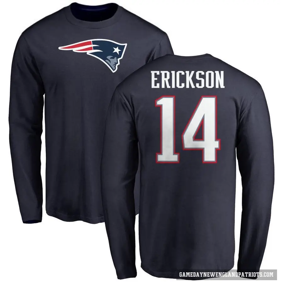 Men's ＃14 Alex Erickson New England Patriots Navy Logo Long Sleeve T-Shirt