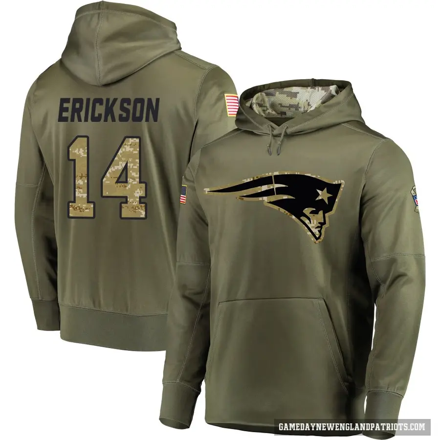 Men's ＃14 Alex Erickson New England Patriots Olive Salute to Service Pullover Hoodie