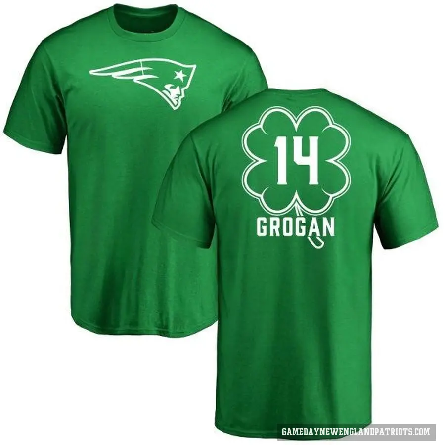 Men's ＃14 Steve Grogan New England Patriots Green St. Patrick's Day T-Shirt