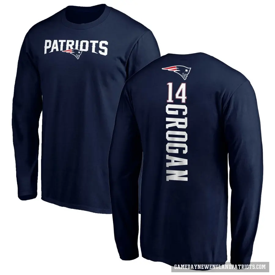 Men's ＃14 Steve Grogan New England Patriots Navy Backer Long Sleeve T-Shirt