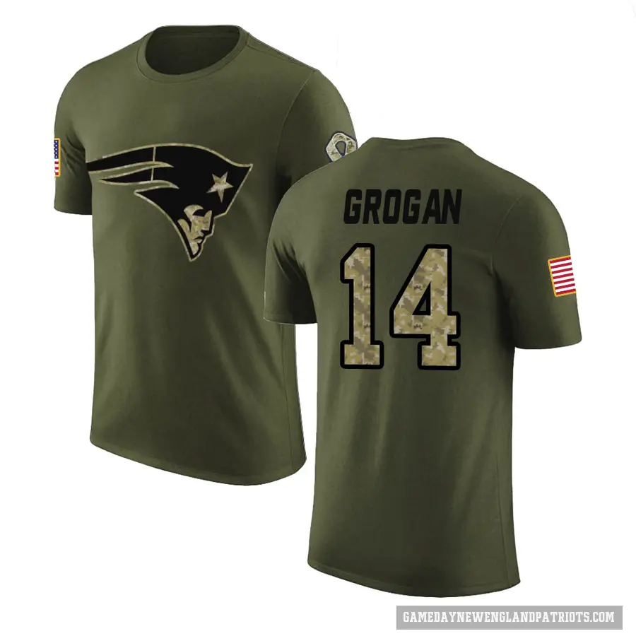 Men's ＃14 Steve Grogan New England Patriots Olive Salute to Service T-Shirt