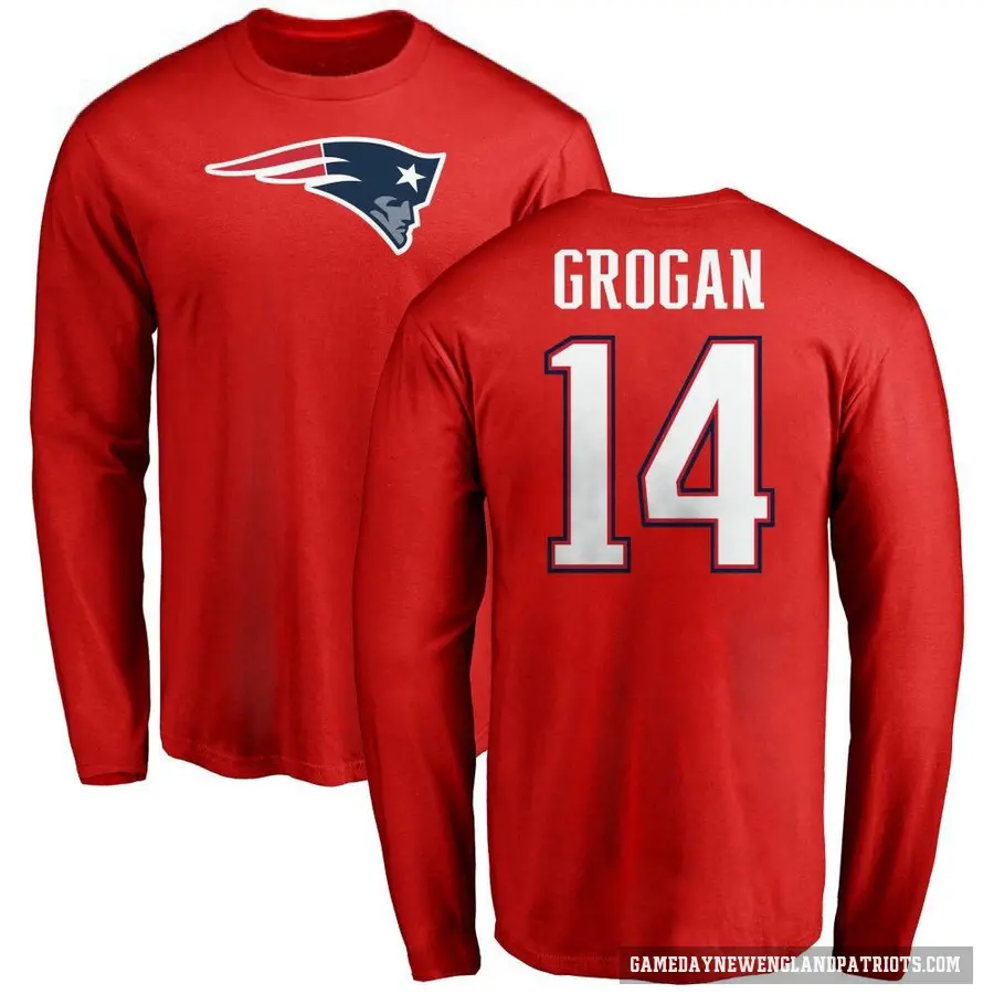 Men's ＃14 Steve Grogan New England Patriots Red Logo Long Sleeve T-Shirt