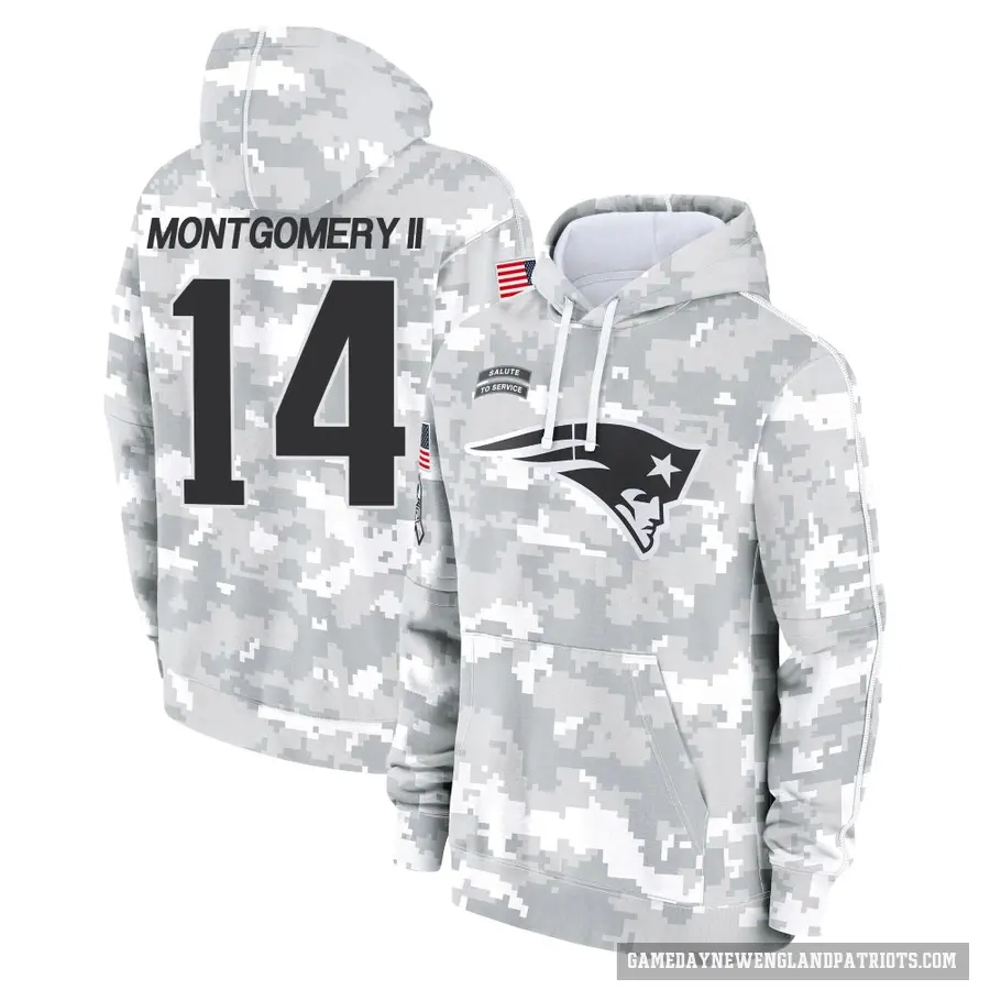 Men's ＃14 Ty Montgomery II New England Patriots Arctic Camo 2024 Salute to Service Club Fleece Pullover Hoodie